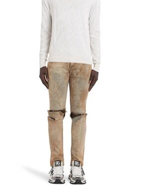 Dolce&Gabbana Overdyed Ripped Stretch Denim Skinny Jeans